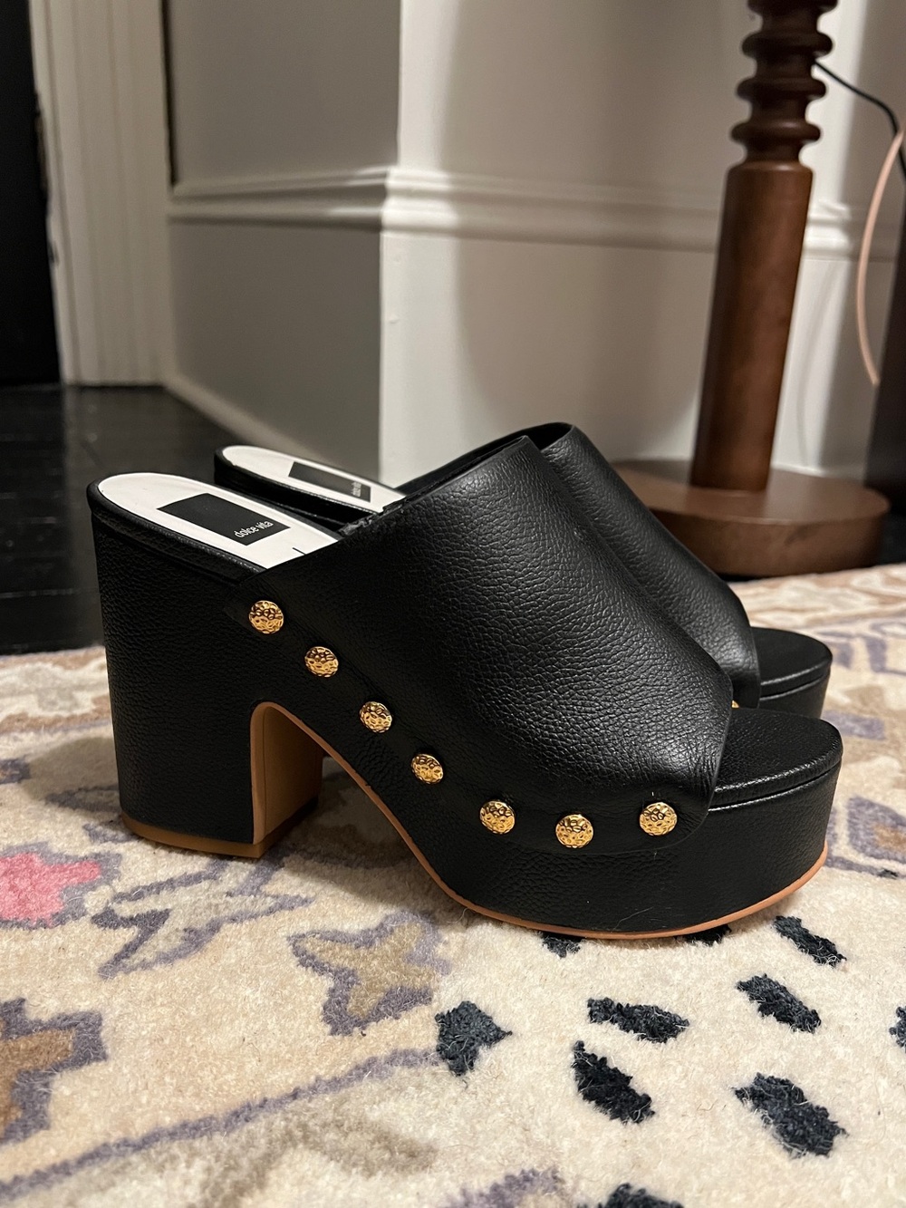 Dolce Vita Black Platform Mule Heels with Gold Studs